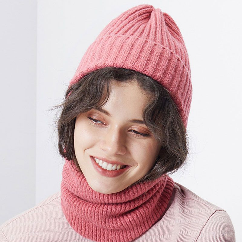 Women Girls Knitted Woolen Beanie Hat and Scarf Set Plaited Embroidered