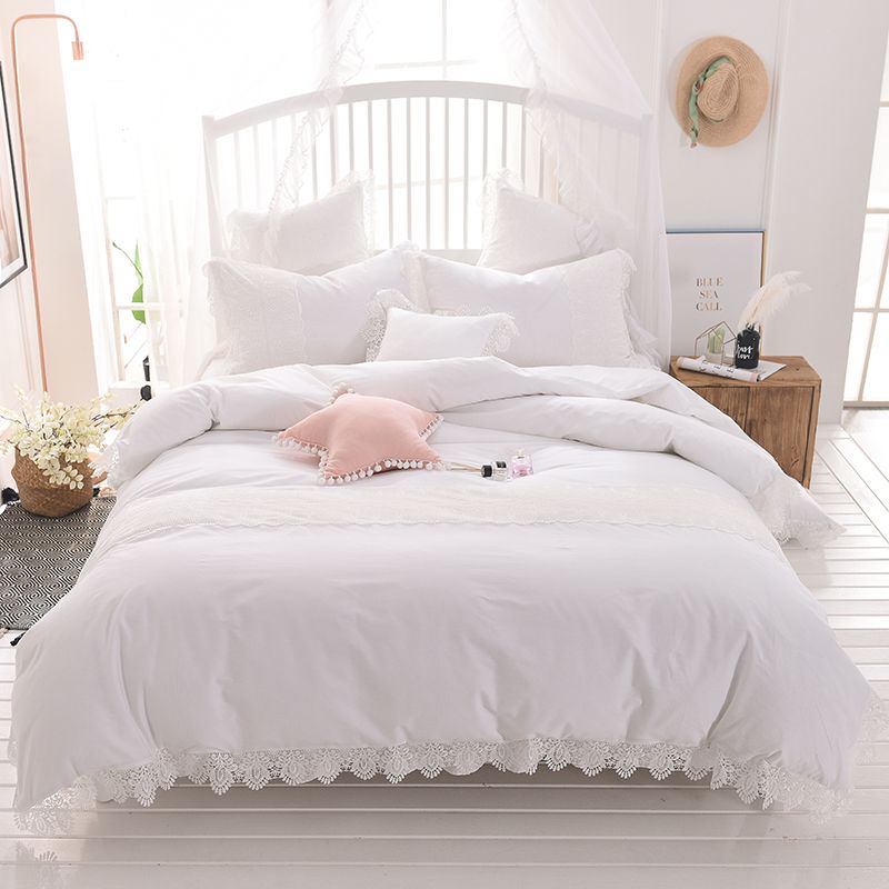 White Pink Gray 100 Cotton Bedding Set Twin Full Queen King Size White Pink Gray 100 Cotton Bedding Set Twin Full Queen King Size Duvet Cover Lace Bed Skirt Pillowcases Luxury Covers Girl From Greenliv