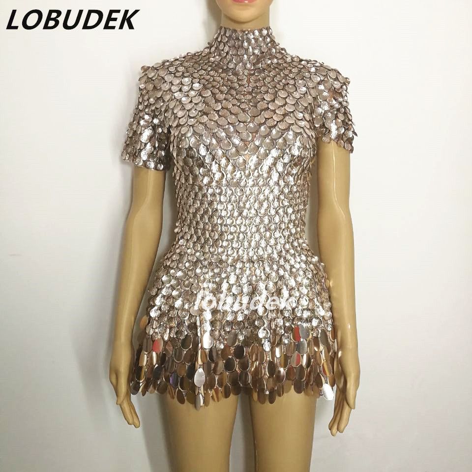 2021 Female Sexy Dress Gold Sequins One Piece Nightclub Costumes ...