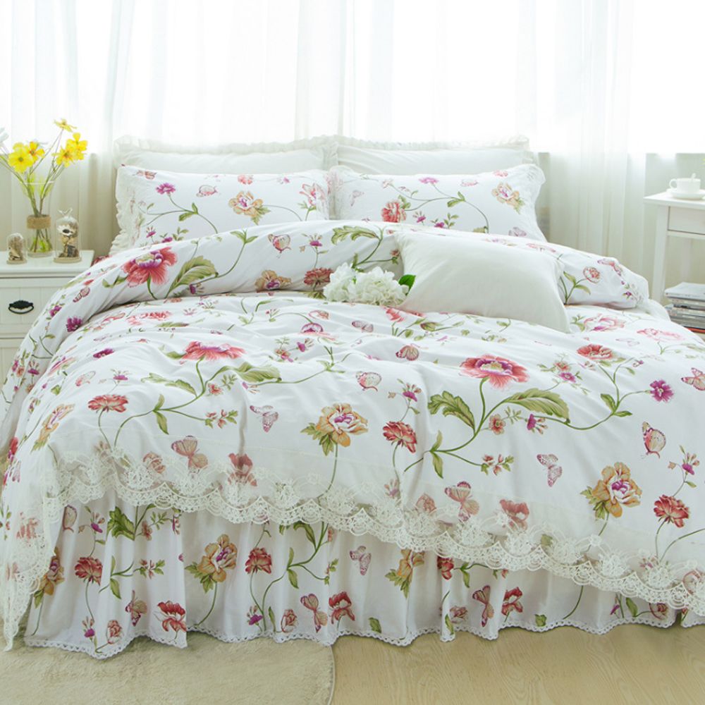 Korean Princess Style Lace Design Flower Patternbed Linens Bedding Korean Princess Style Lace Design Flower Patternbed Linens Bedding Sets Bed Set Duvet Cover Sheet Woman Dinosaur Double Covers