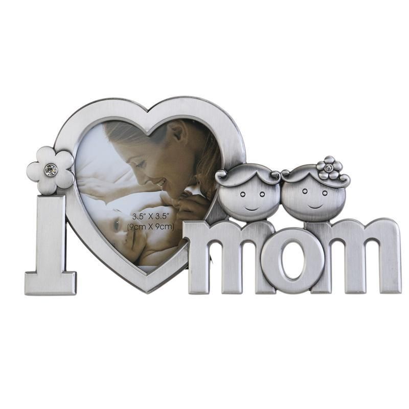 I Love Mom Metal Picture Photo Frame Home Decoration Silver