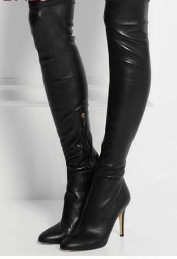 womens black leather thigh high boots