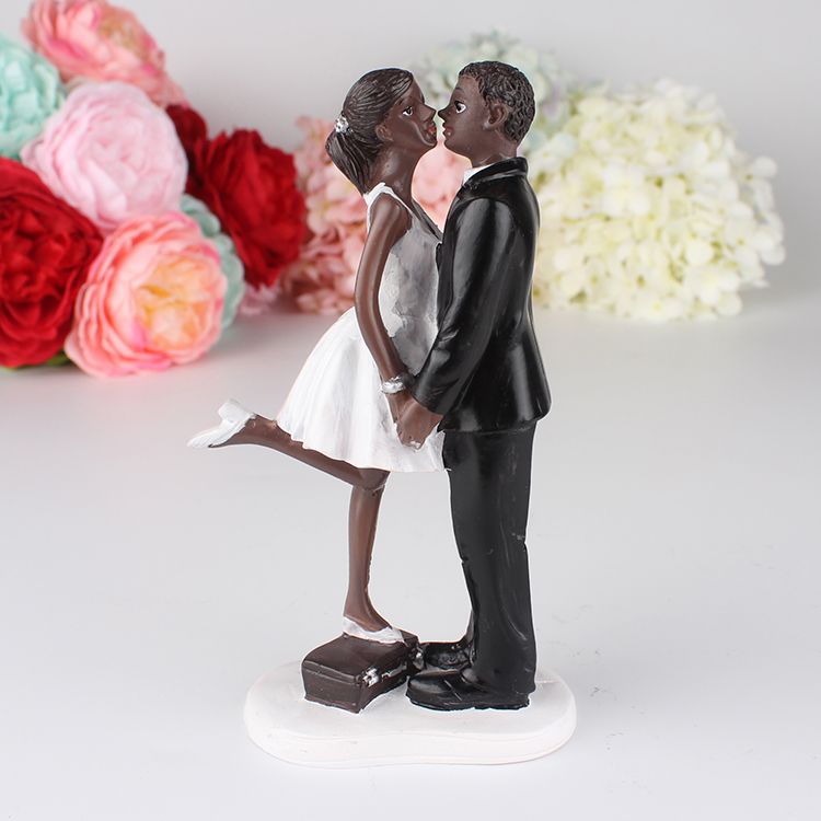 African Black Women Kiss Wedding Cake Topper Bridal Supply Bride