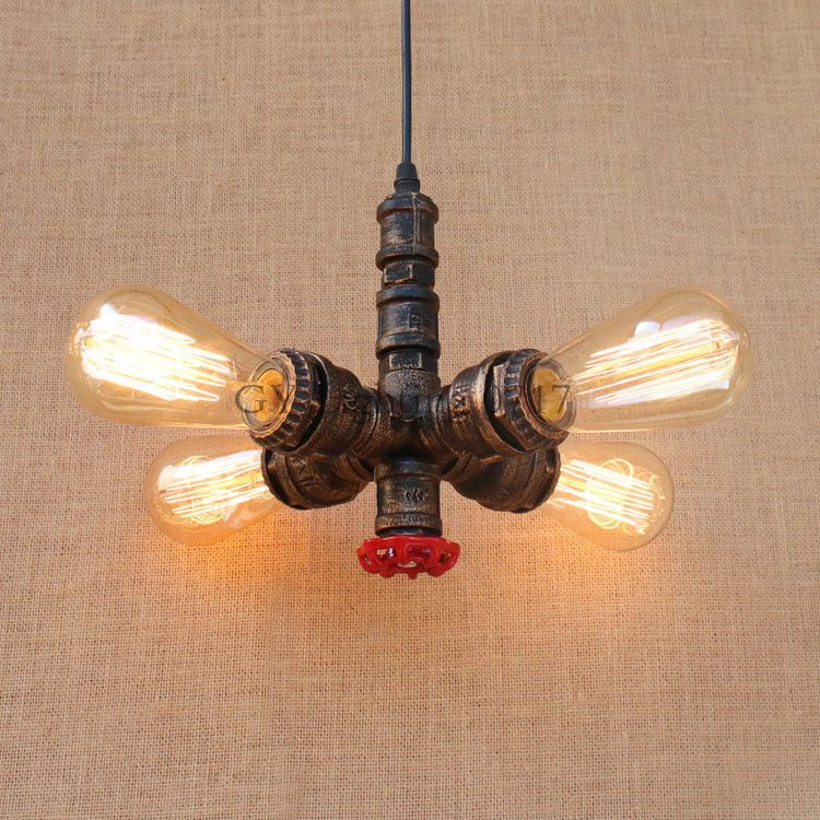 Industrial Vintage E27 Edison Bulb Water Pipe Pendant Lamp Rustic Industrial Vintage E27 Edison Bulb Water Pipe Pendant Lamp Rustic Retro Res Hanging Lighting For Bar Cafe Fixture Ceiling Light