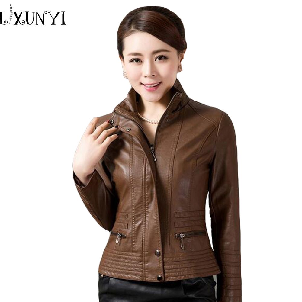2018 Whole 4xl 5xl High Quality Women Leather Jackets Brown Red 2018 Whole 4xl 5xl High Quality Women Leather Jackets Brown Red Blue Stand Collar Faux Coat Zipper Plus Size Clothing Outwear From Bailanh