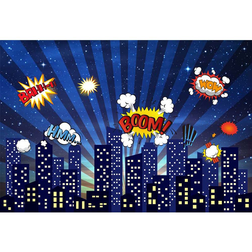 2019 Superhero Themed Birthday Party Photo Booth Backdrop Night Sky ...