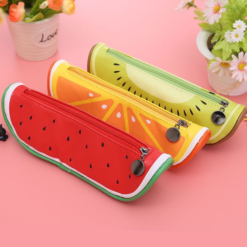 Fruit Style Cute School Pencil Case For Girls Novelty Leather Pencil