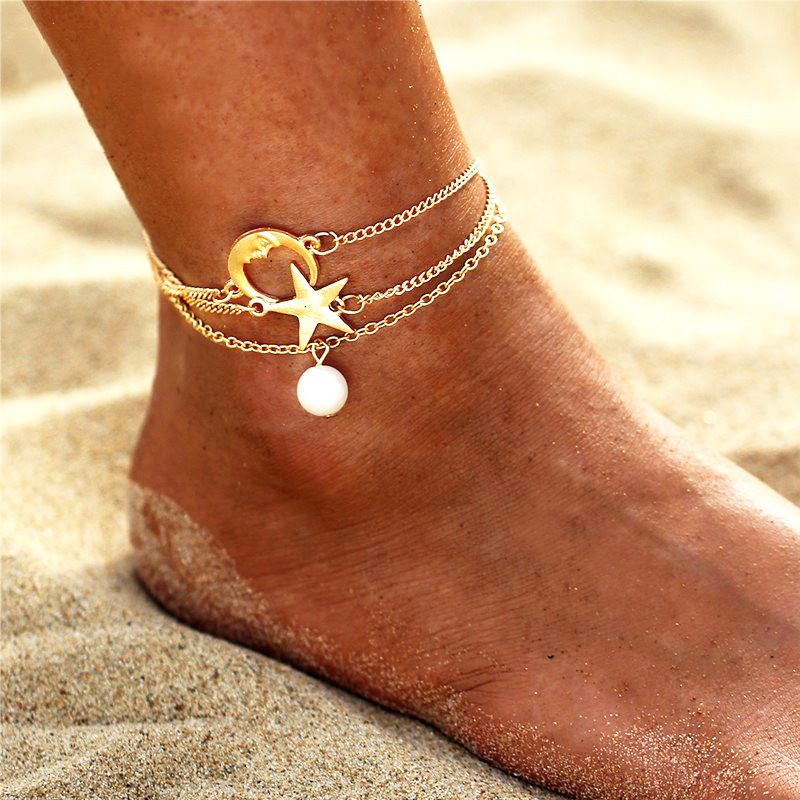 Bohemian Moon Stars Infinity Sequins Anklet Set Beach Jewelry Leg Chain Women Ladies Gold Silver Bird Barefoot Sandals Anklet Bracelet Feet