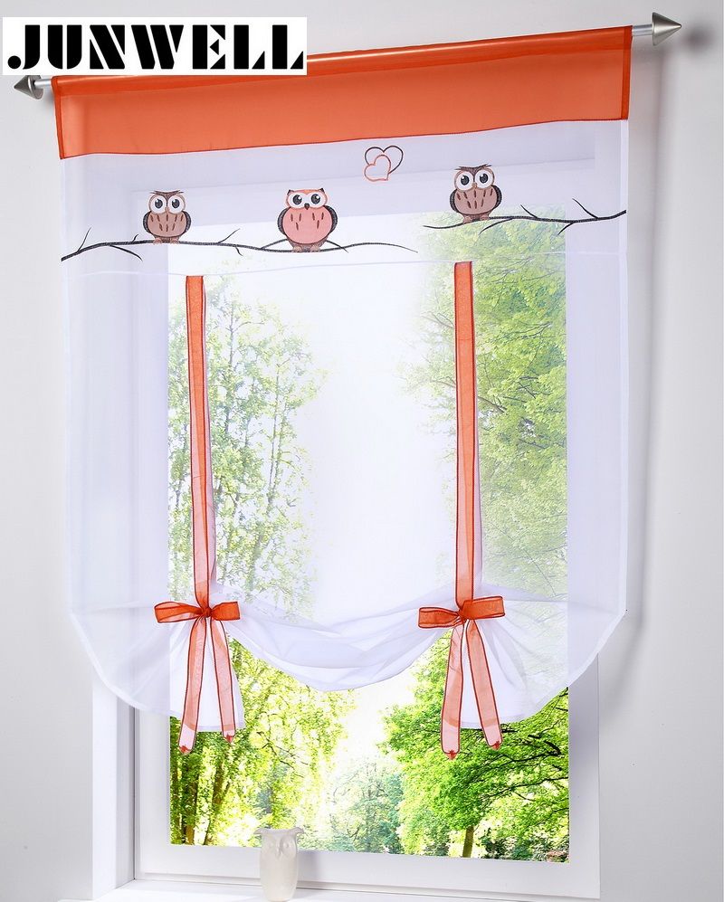 2019 Roman Shade European Owl Embroidery Style Tie Up Window Curtain