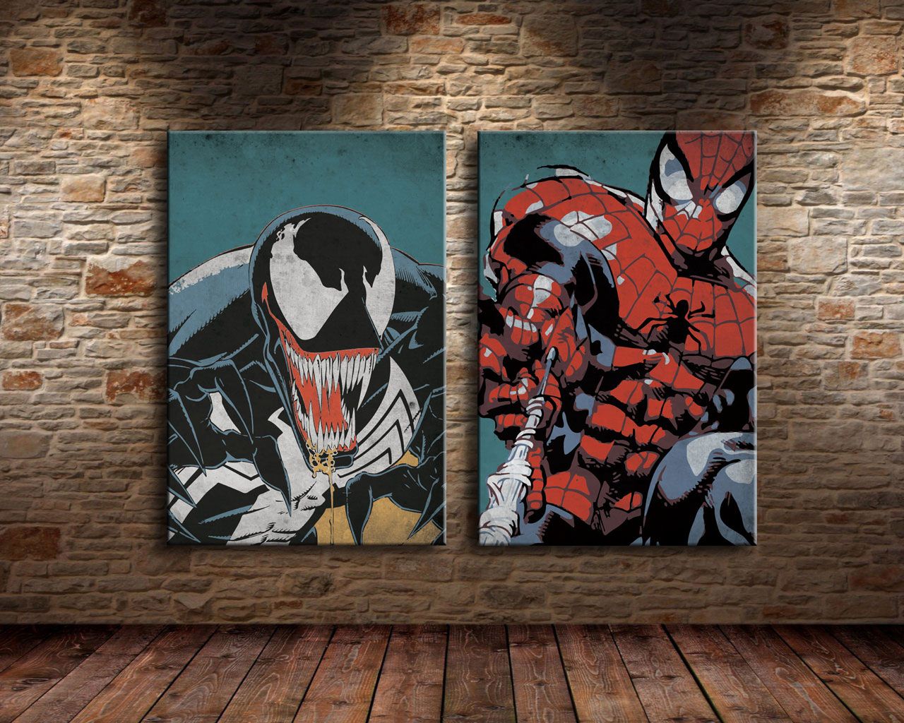 Spiderman and venom2 pieces canvas prints wall art oil painting home decor unframed framed
