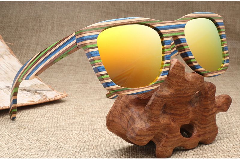 Handmade Zebra Wooden Sunglasses Polarized Square Retro Vintage Mirrored Eyewear