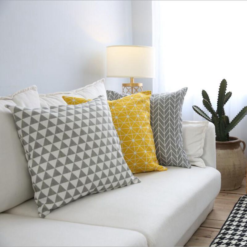 Yellow Cushion Cover Geometric Sofa Chaise Throw Pillow Case 60cm Almofada Funda Cojines Modern Grey Home Decor