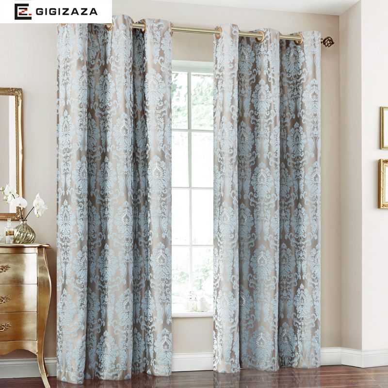 Firefly Jacquard Window Curtains Heavy Fabric High Quality With Silver Wire Embed 65 Shading For Living Room Fl Blue Color