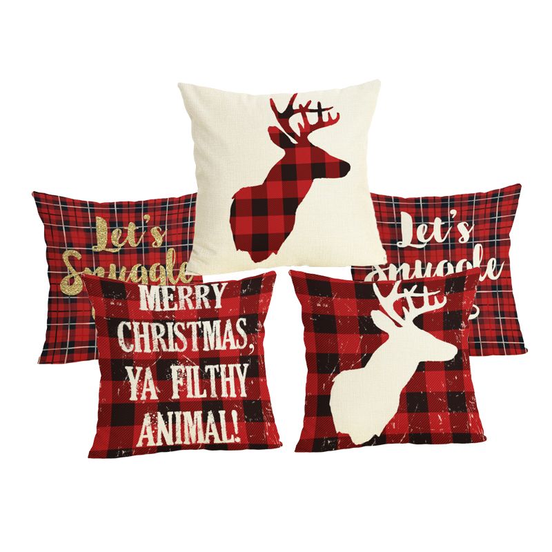 Carta Rojo Color Comestible Ciervos A Almohada Para Patrón Comedor Navidad Funda Algodón Dormir Silla Cuadros De 0mOwnvN8
