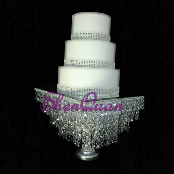 Unique Shape Glass Mirror Cake Stand With Pendants Metal Fancy Cup On
