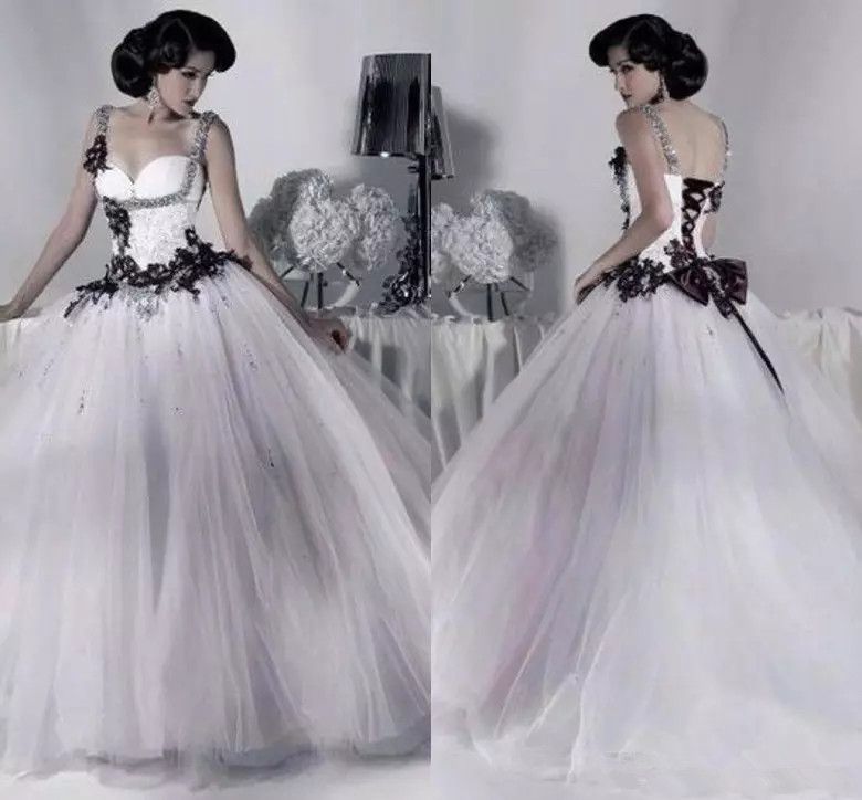 compre vestidos de novia de tul blancos y negros vintage correa de