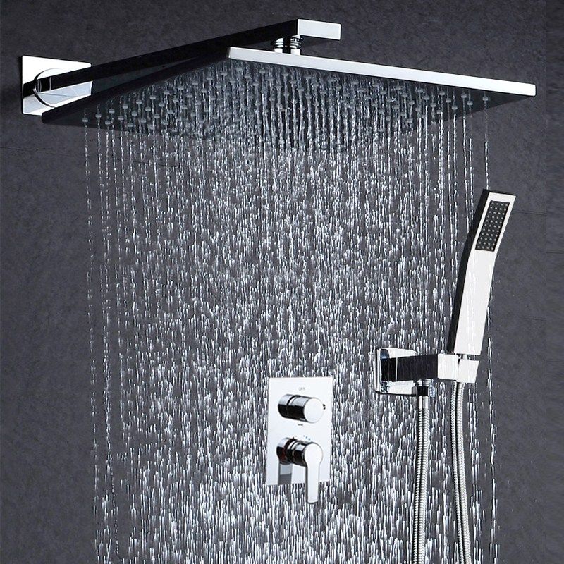 10 Rainfall Shower Head System Polished Chrome Bath Faucet Bathroom Rain Mixer Combo Set Wall Mounted