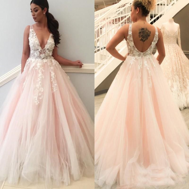 compre 2018 blush rosa vestidos de novia de encaje una línea de