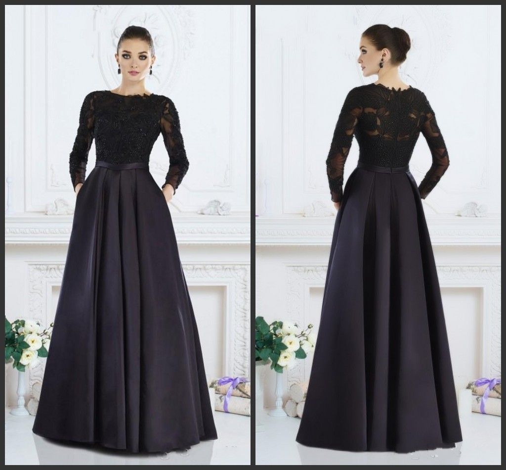 long sleeve black formal gown