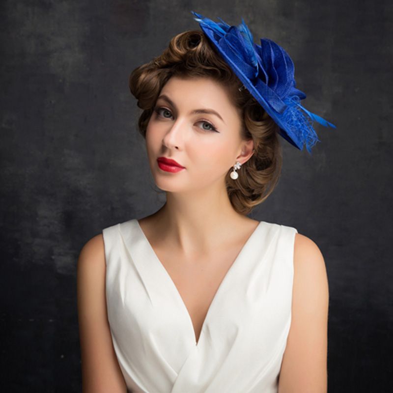 wedding hat fashion lady summer british 100 blue hat bride feather