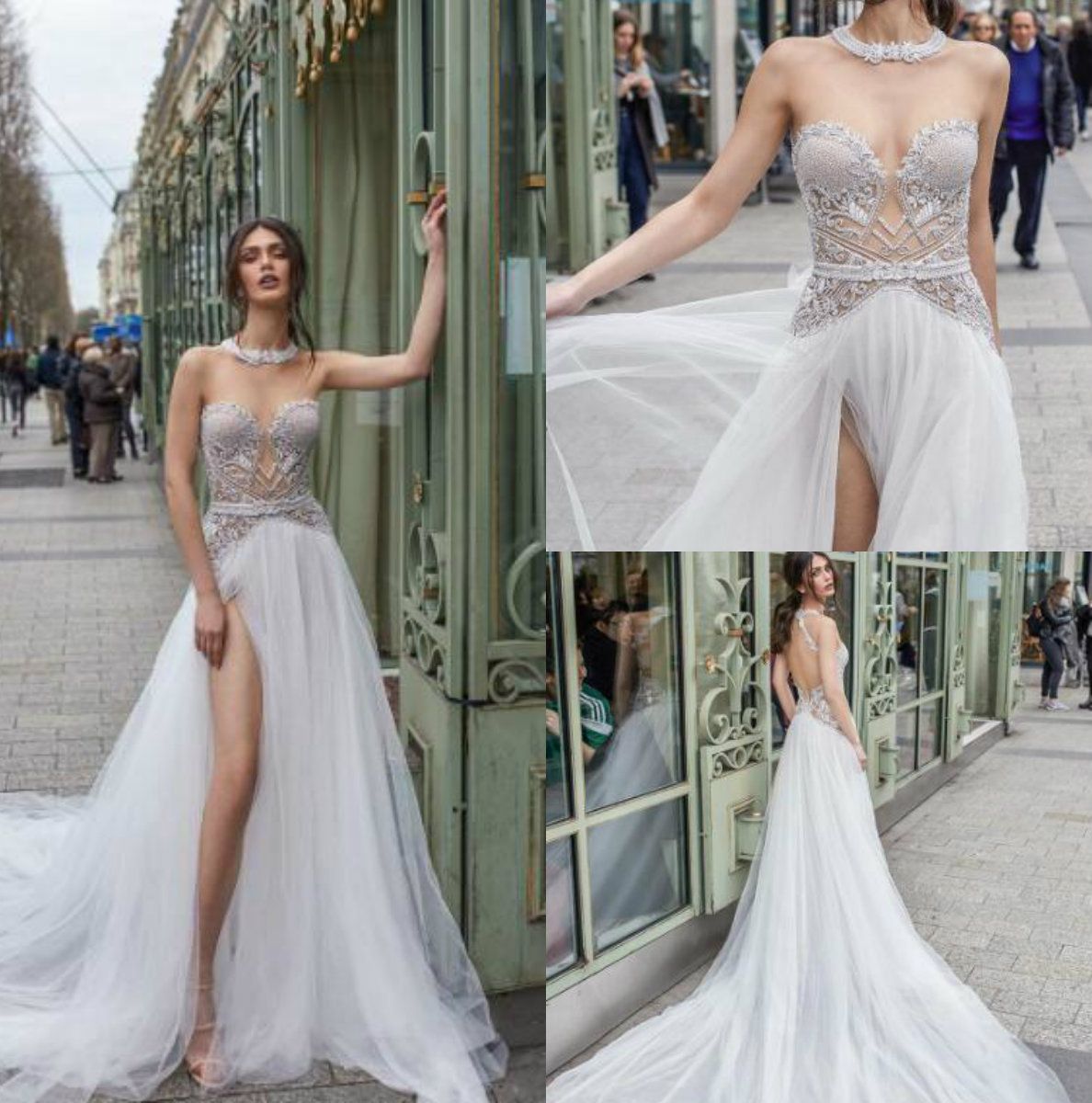 Discount Julie Vino 2019 Backless Wedding Dress Sheer Neck Crystals