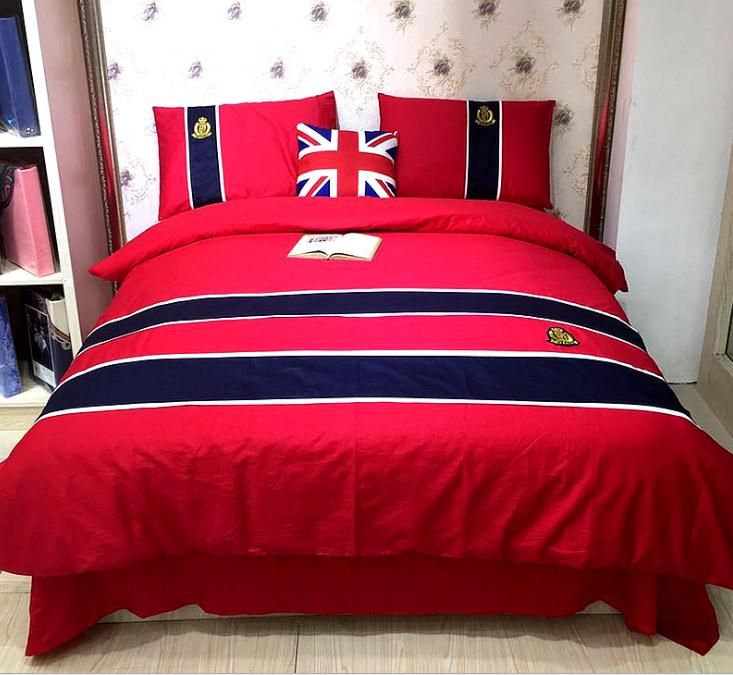 2018 New Red Black British Style Cotton Bedding Sets Bedclothes 2018 New Red Black British Style Cotton Bedding Sets Bedclothes Duvet Cover Bed Sheet Pillowcase Set Luxury Home Textile Clearance Mens Covers