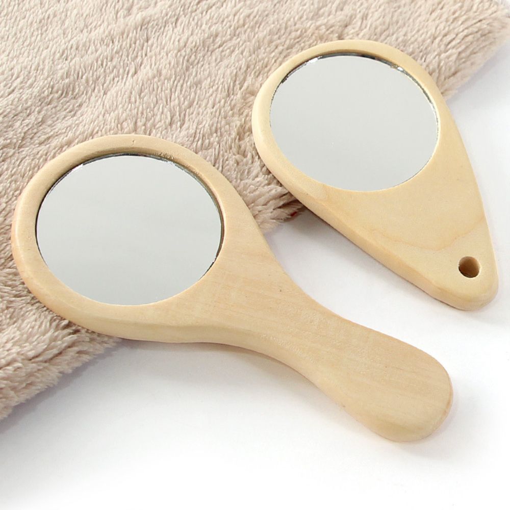 Mini Wooden Mirror Handcrafted Small And Portable Arc Handle Cosmetic Girl Gift Fashion