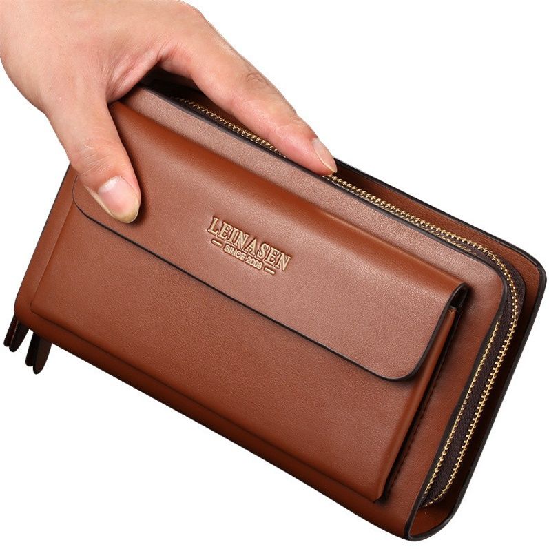 Mens Leather Wallet Clutch Pouch Handbag Wrist Bag For Mens Business Professional Traveller Bag ...