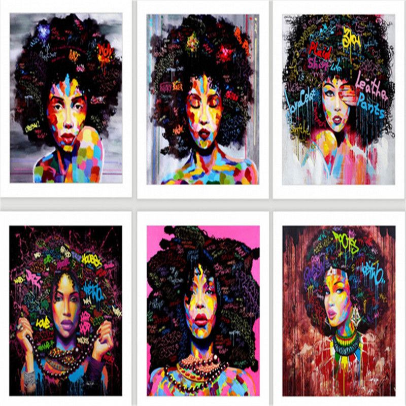 African American Black Art Wall Decor Canvas Painting Pop Graffiti Style On Poster Print Without Frame 24 X24