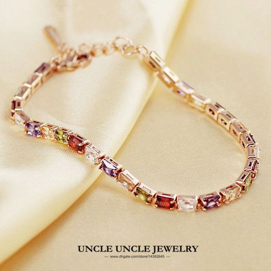 2020 Multicolor Crystal Woman Bracelets Rose Gold Color Rectangle