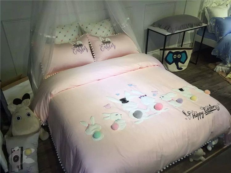 Cute Rabbit Girls Duvet Cover Set 60s Egyptian Cotton Pink Bedding Cute Rabbit Girls Duvet Cover Set 60s Egyptian Cotton Pink Bedding Queen King Size 4 For Girl Bed Linen Sheet Gift Satin Fl