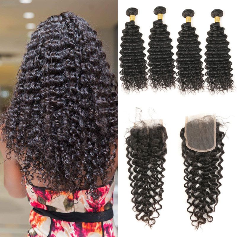 2019 Indian Hair Deep Wave 4 Bundles With Free Middle Three
