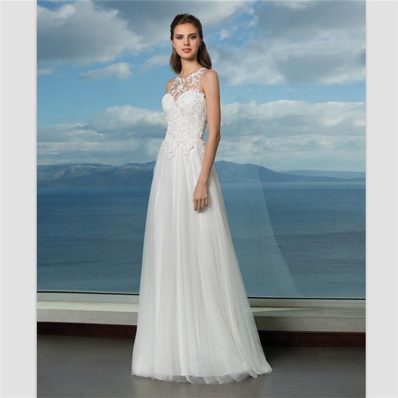 Discount 2018 Simply White Lace Beach Wedding Dresses Custom Vestido