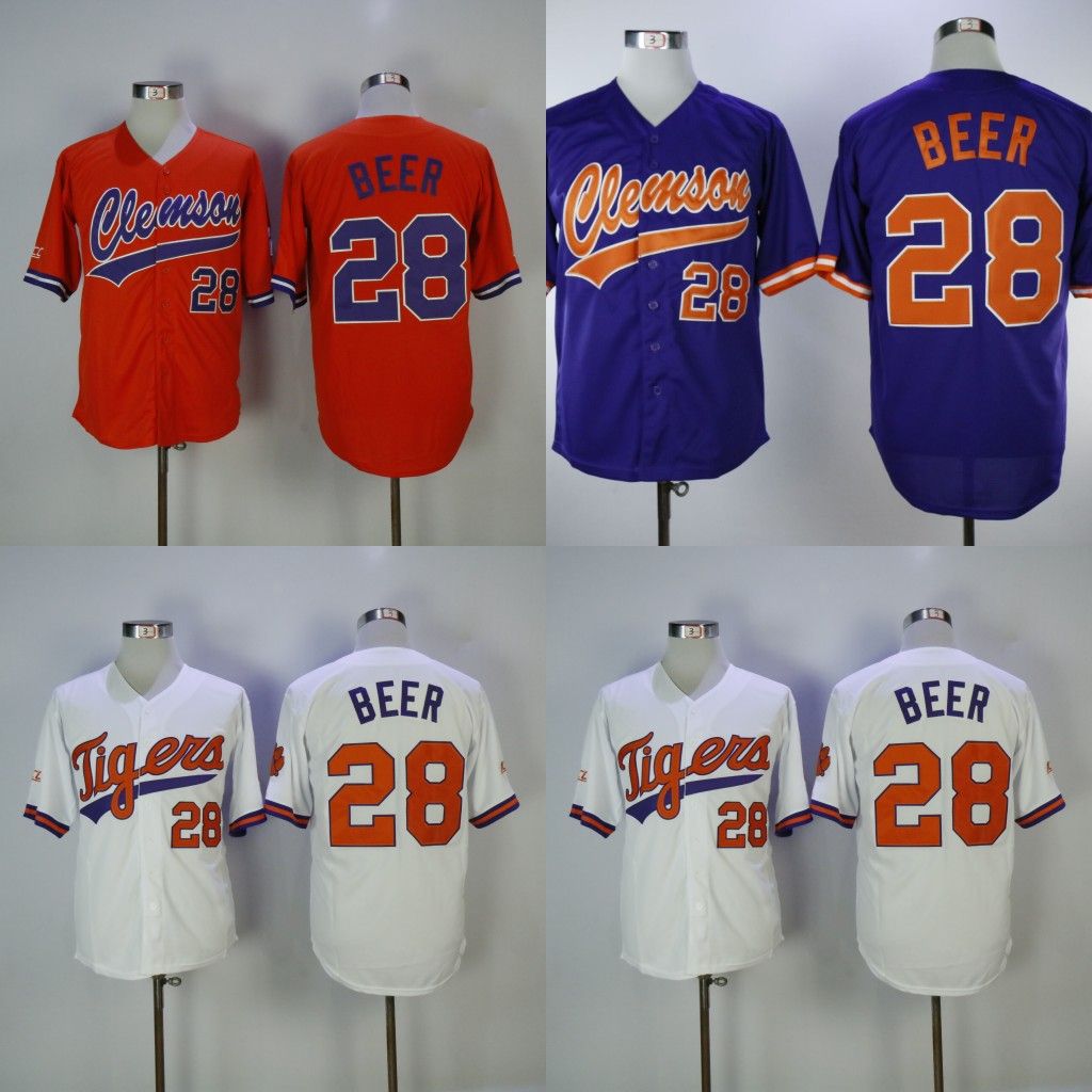 Stitched Home Seth Beer White Purple Clemson Orange Jersey Baseball 28 Away Stitched Home Seth Beer White Purple Clemson Orange Jersey Baseball 28 Away