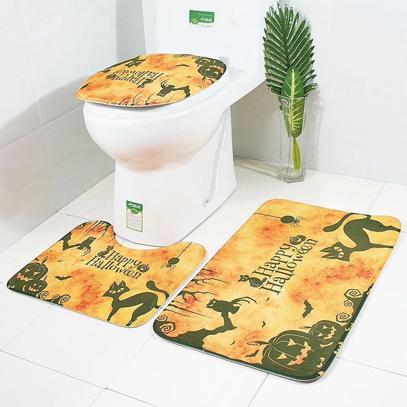 Holloween Style Bath Mats Pumpkin Printed Bathroom Rugs Set Non Slip Holloween Style Bath Mats Pumpkin Printed Bathroom Rugs Set Non Slip Water Absorption For Toilet Cover Mat Floor Carpets Carpet