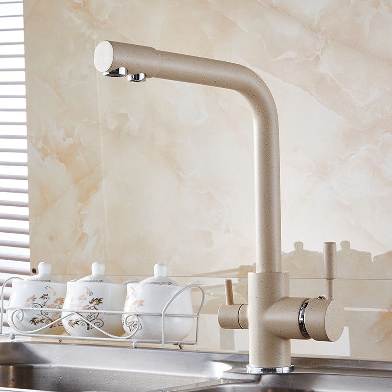 Kitchen Faucets Antique 3 Way Water Filter Taps Dual Handle Chrome Brass Crane High Arch Swivel Purifier Filtration Tap Hj 0175