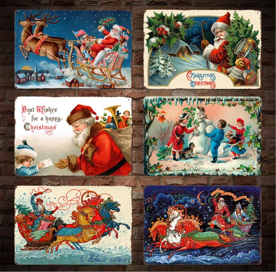 2018 20 30cm Christmas Vintage Retro Metal Sign Poster Santa Claus Xmas Plaque Club Canteen Wall Home Art Metal Painting Wall Decor Ffa973 From Good home