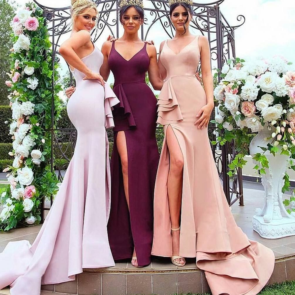Elegant Side Split Bridesmaids Dresses Sexy V Neck Zipper