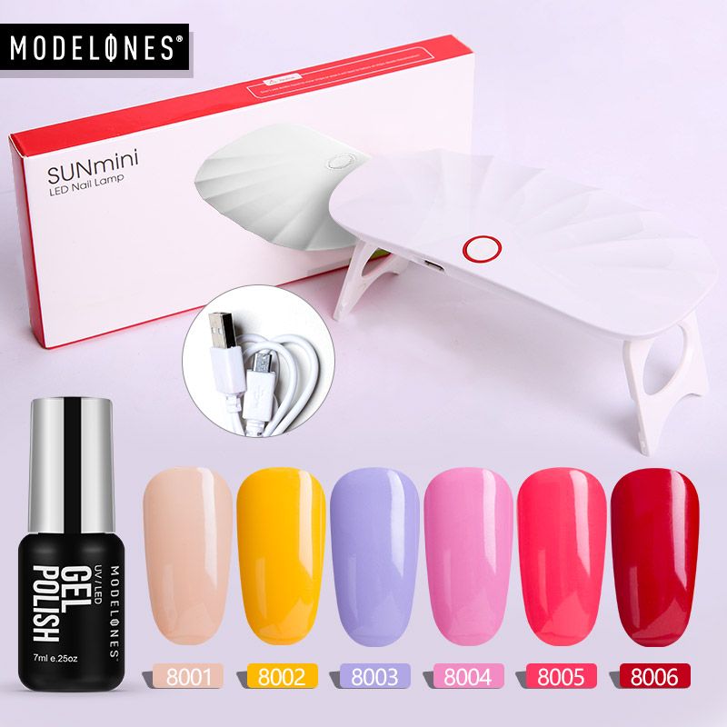 Modelones 7pcs Lot 6w Led Lamp Nail Gel Set Usb Cable Mini Uv Polish Kits Soak Off Semi Permanent Varnish