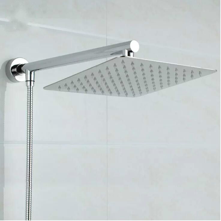Chrome Wall Mounted Ultrathin Square 8 Shower Head + Brass Shower Arm