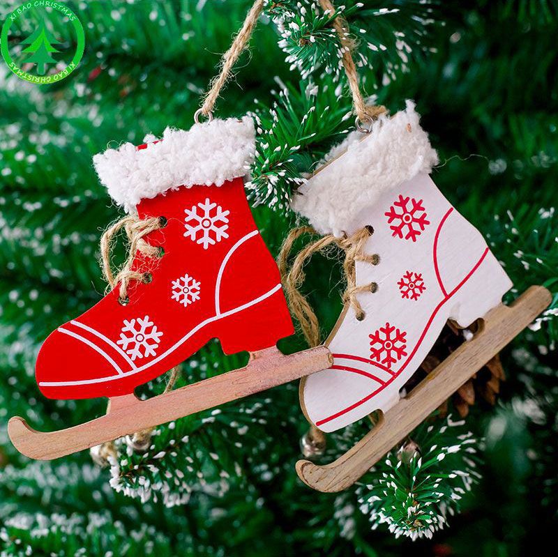 Acheter En Bois Patin À Glace Pendentif Arbre De Noël Décor De Noël Ornement Décoration De Fête De Mariage Décor À La Maison Festival Favor Greffes De $2.71