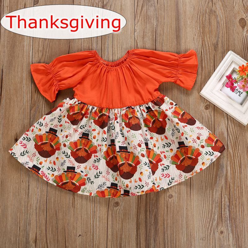 2018 2018 thanksgiving day new baby turkey dress newborn girl orange 2018 2018 thanksgiving day new baby turkey dress newborn girl orange turkey design jumpsuit dress toddler autumn long sleeve party tutu dress from melee