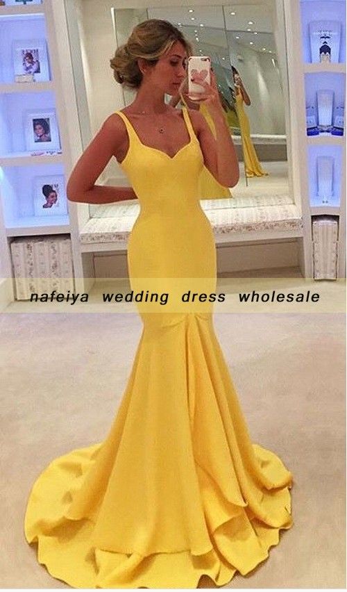 Lojas De Vestidos De Festa Vestido De Noite Amarelo Sereia Zipper Bela Festa De Dança Vestidos De Baile Com Decote Em V Sem Encosto Sexo Taxa Grátis Dhl Vestidos Festa Curto De
