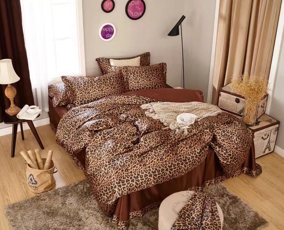 Satin Silk Bedding Set Comforter Duvet Covers Bedspreads Twin Full Satin Silk Bedding Set Comforter Duvet Covers Bedspreads Twin Full Queen King Size Bedroom Decor Brown Y Leopard Skin Printed Designer Kid