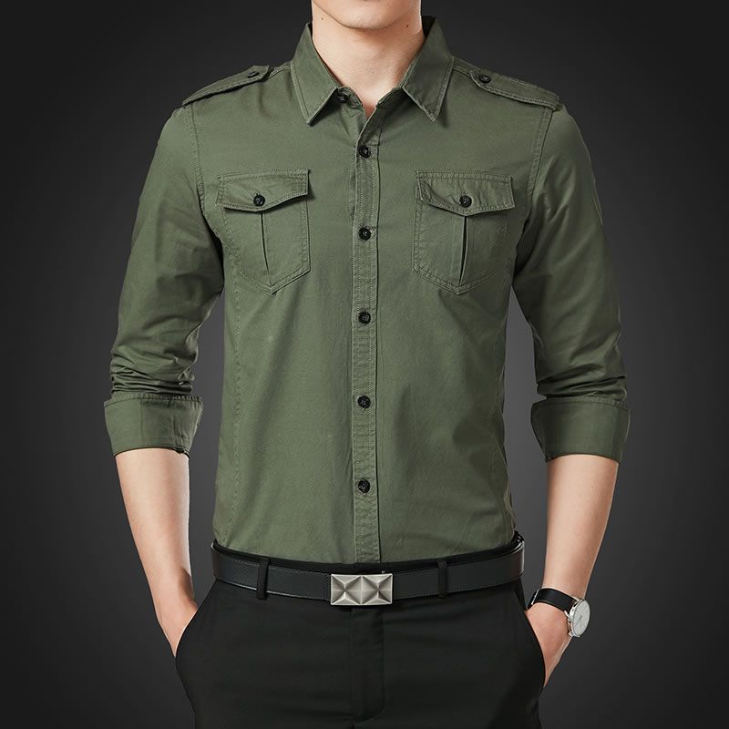 blue shirt with epaulettes