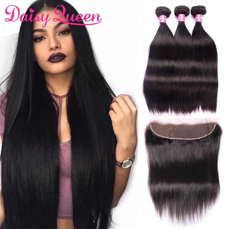 13X4 Full Lace Frontal With 3 Bundles Straight Malaysian Virgin Human