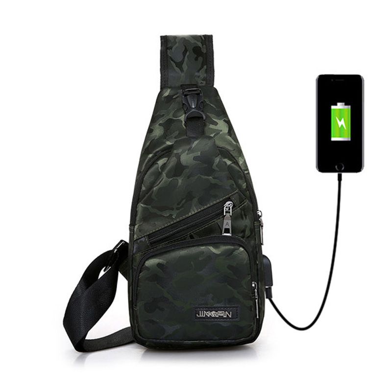 External USB Charge Mens Chest Bags Camouflage Travel Crossbody Bag Man ...