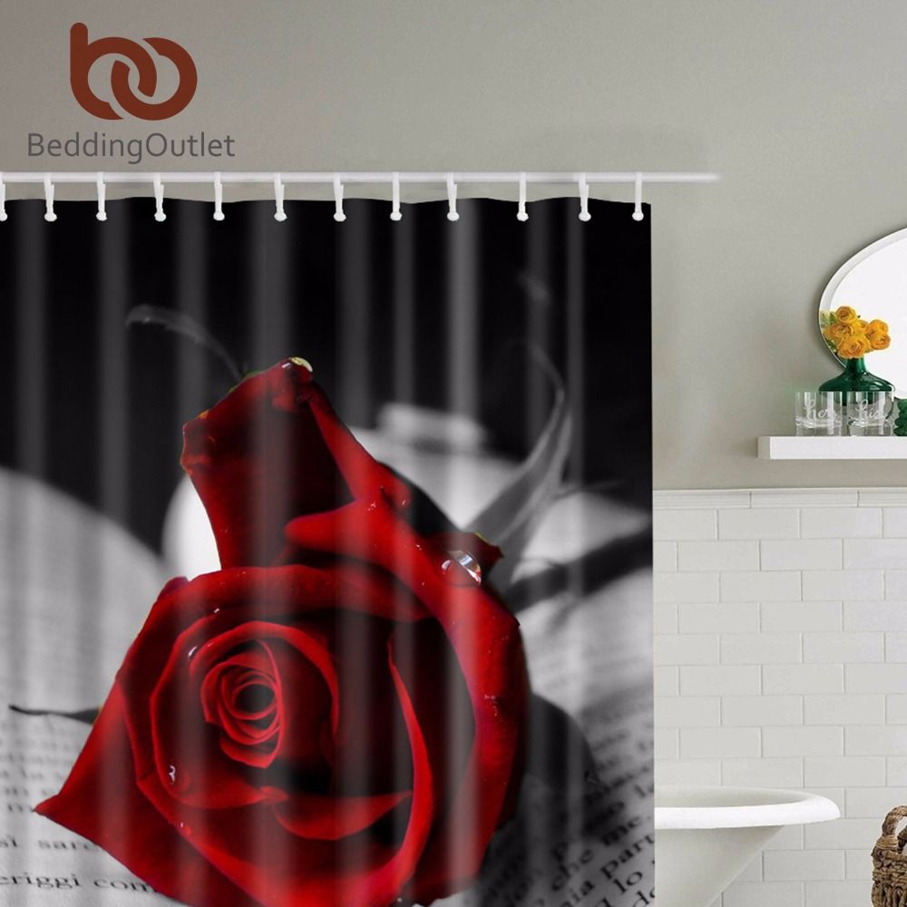 2019 Bedding Red Roses With Black Leaves Shower Curtain Bedding Red Roses With Black Leaves Shower Curtain Romantic Bathroom Curtains Fabric Set Hooks 71 X71 180cm