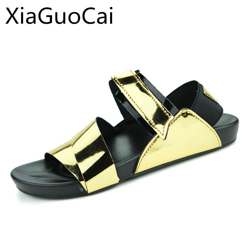 Gold Summer Men Sandals Hot Sale New Gladiator Sandals Mens Metal