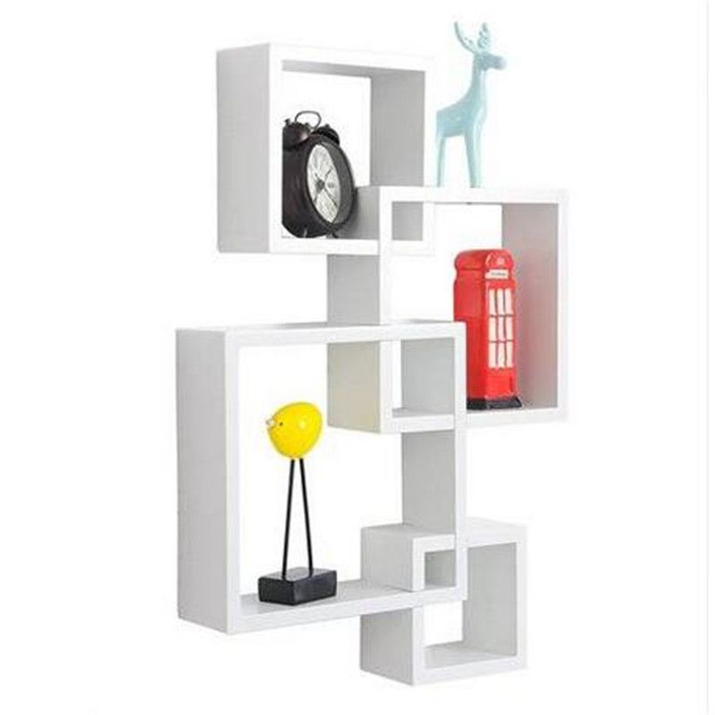 Wall Shelf Mounted Floating Set Of 4 Intersecting Decorative Storage Holders Racks Home Organization